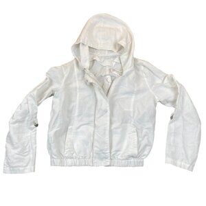 New York & Company White Hooded Jacket M Linen Cotton Blend Lightweight Casual